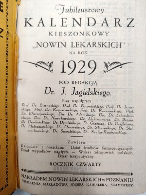 Nowin Lekarskie pocket calendar for 1929, ed. by J. Jagielski, Poznan 1929