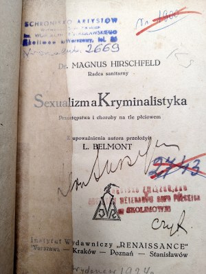 Hirschfeld M. - Sexualism and Criminalism, Sexual Crimes and Diseases, translated by Belmont, Warsaw ca. 1923