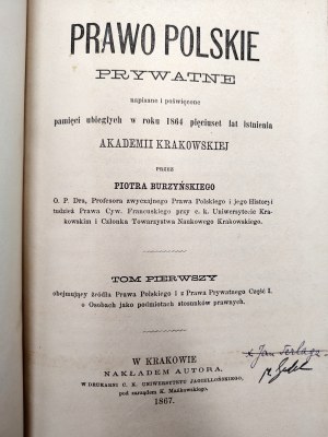 Burzyński Piotr - Polish private law, Cracow 1867