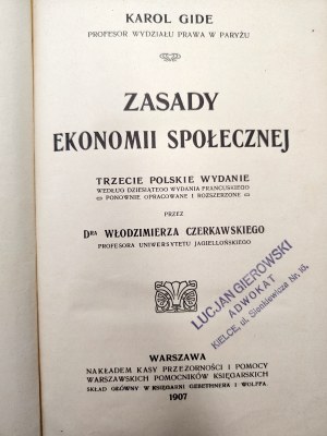 Gide K. - Principles of Social Economy, Warsaw 1907 [ translated by W. Czerkawski ].