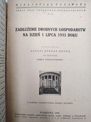 Broda A. - Zadłużenie drobnych gospodarstw na dzień 1 lipca 1935 , Warsaw 1936