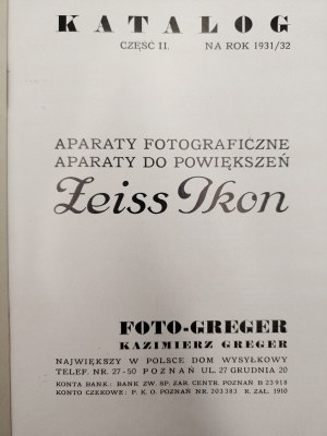 Zeiss IKON ! - Catalog - Photographic Cameras - Enlargement Cameras, Poznań 1931/32 [ photograph].