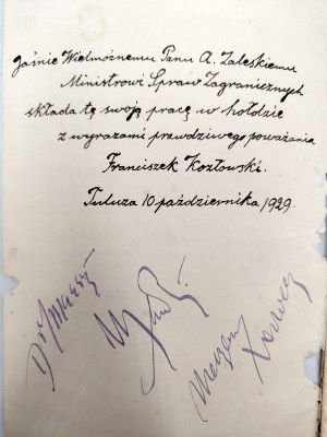 Kozlowski Franciszek - Poland's religious spirit and its historical mission, Touluse 1929 [ Dedication by the author to Foreign Minister August Zaleski ].
