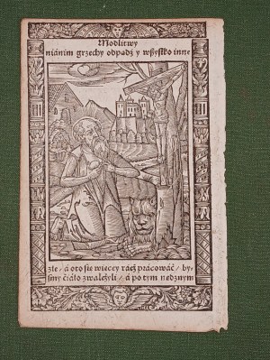 [FIRST BOOK OF POLAND] HORTULUS ANIMAE - RAJ DUSHAL transl. Biernat of Lublin. Printed by Mikołaj Szarfenberger after 1585. [CARD]