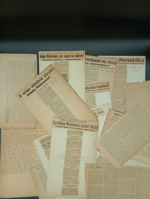 MICKIEWICZ POISONED!!! SENSATION! A collection of articles from the newspapers of the Second Republic concerning the circumstances of the poet's death. UNIQUE! [IKC, Głos Narodu, Czas, Kurier Warszawski, Naprzód, Boy, Wasilewski, Feldman,Bruchnalski and o