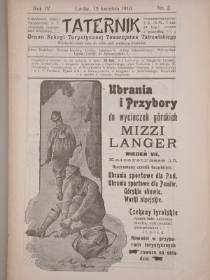 TATERNIK. Organ Sekcyi Turystyczna Towarzystwa Tatrzańskiego. Lviv 1910. year IV, no. 2 - 6