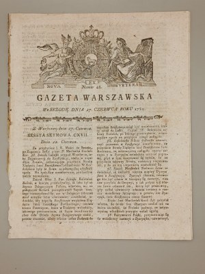 [GREAT SESSION] GAZETA WARSAWSKA 1789. No. 48. SEYM SESSION CXVII and CXVIII [THE DRAGON IN THE DUKULSKY CYRKUL; GENERAL WASHINGTON PRESIDENT].