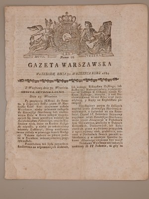 [SEJM WIELKI] GAZETA WARSZAWSKA 1789. No. 78 SEYM SESSION CLXII and CLXIII. [FRENCH REVOLUTION]