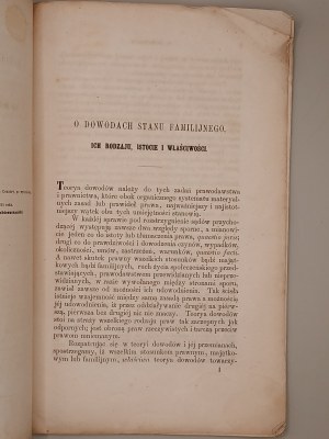 [LEGAL ADJUDICATION OF PATERNITY] AUGUST HEYLMAN. ON THE PROOFS OF FAMILIAL STATUS, THEIR KIND, ESSENCE AND PROPERTIES. WARSAW 1855 [RARE].