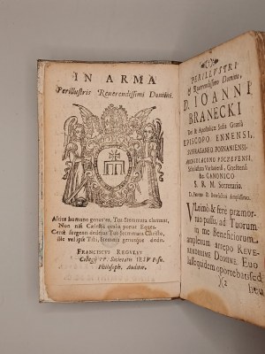 Jakób Marchantius of Lüttich.Resolutiones Pastorales De Praeceptis Vitiis Capitalibus, et de Sacramentis.[...] [Poznań 1651][ Radwan coat of arms in woodcut, dedication to the bishop for Jan Branecki (1601-1655)].