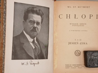 WŁADYSŁAW REYMONT. PEASANTS VOLUME 1-4, EDITION WITH PORTRAIT OF THE AUTHOR [BINDING].