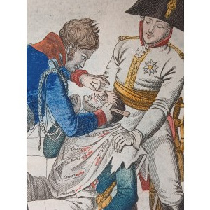 KARYKATURA ANTYNAPOLEOŃSKA. GOLENIE CESARZA ANGIELSKĄ BRZYTWĄ ok.1813/14 rok
