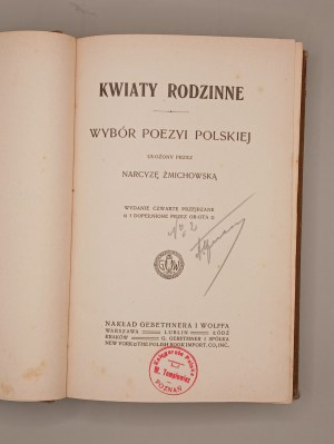 FAMILY FLOWERS. CHOICE OF POLISH POETRY arranged by Narcissa Żmichowska, edition revised and completed by Or-Ot. Gebethner and Wolff 1912 [COVERED by J.F. Puget].
