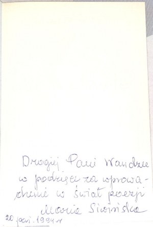 SIWIŃSKA- FRACTION OF A MOMENT. Dedication by the author to Wanda Karczewska.