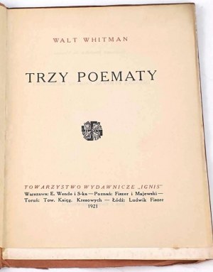 WHITMAN - THREE POEMS. Edition.1. The cover was designed by Tadeusz Gronowski.