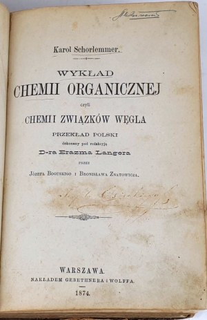 SCHORLEMMER- LECTURE IN ORGANIC CHEMISTRY. published 1874