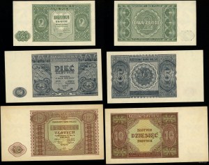 Poland, set: 2 (st. I/I-), 5 (st. I/I-), 10 gold (st. II/II+), 15.05.1946