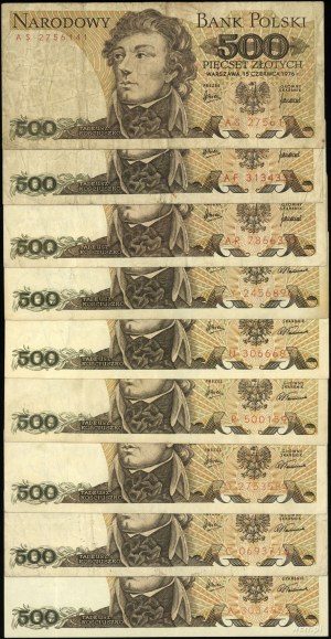 Poland, set: 9 x 500 gold, 1974-1976
