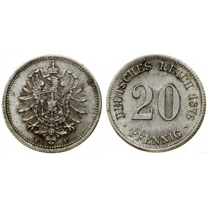 Cesarstwo Niemieckie, 20 fenigów, 1876 F, Stuttgart
