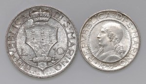 Italian coins - SAN MARINO 10 and 5 Lire 1932 - AG (g 10.00 + 5...