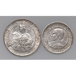 Italian coins - SAN MARINO 10 e 5 Lire 1937 - AG (g 10,01+ 5,...