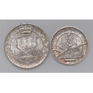 Italian coins - SAN MARINO 10 e 5 Lire 1937 - AG (g 10,01+ 5,...