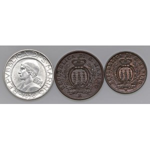 Italian coins - SAN MARINO 5 Lire, 10 e 5 Centesimi 1936 - AG...
