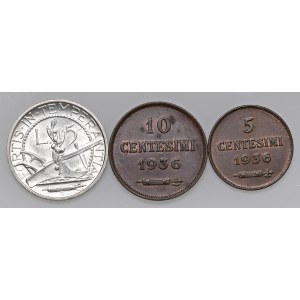 Italian coins - SAN MARINO 5 Lire, 10 e 5 Centesimi 1936 - AG...