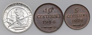 Italian coins - SAN MARINO 5 Lire, 10 and 5 cents 1936 - AG...