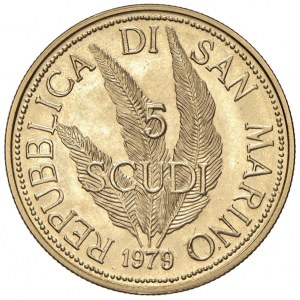 Italian coins - SAN MARINO 5 Scudi 1979 - AU (g 15,00) In ast...