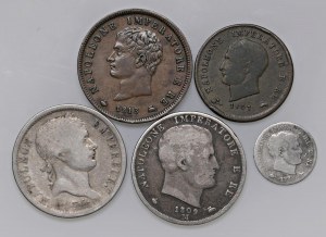 Napoleonic Coins Minted in Italy - Lot of five coins, including three in AG. From ...