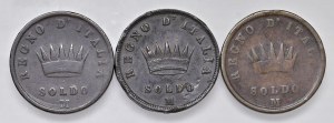 Napoleonic Coins Minted in Italy - Lot of three one-penny pieces as pictured. ...