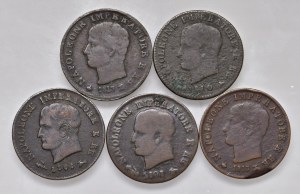 Napoleonic Coins Minted in Italy - Lot of five one-cent pieces as per...