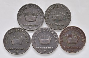Napoleonic Coins Minted in Italy - Lot of five one-cent pieces as per...