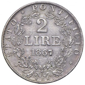 Papal coins - Pio IX (1846-1878) 2 Lire 1867 A. XXII - Nomi...