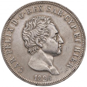 Savoy Coins - Carlo Felice (1821-1831) 5 Lire 1824 T - Nomi...