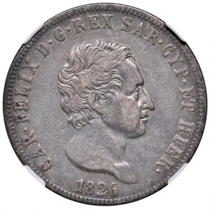 Savoy Coins - Charles Felix (1821-1831) 5 Lire 1826 G - Names...