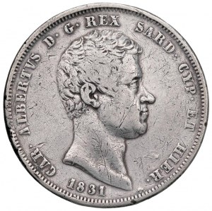 Savoy Coins - Charles Albert (1831-1849) 5 Lire 1831 G Cross...