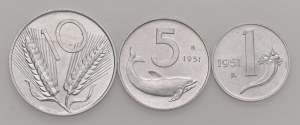Italian Republic - Italian Republic - 10, 5 and Lira 1951 - Lot...