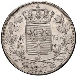 Foreign coins - FRANCIA Carlo X (1824-1830) 5 Franchi 1827 MA...