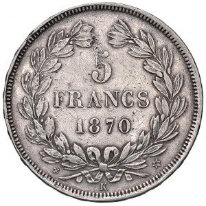 Foreign coins - FRANCIA 5 Franchi 1870 K - KM 818 AG (g 24,80...
