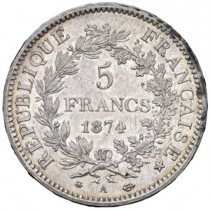 Foreign coins - FRANCIA 5 Franchi 1874 A - KM 820.1 AG (g 25,...