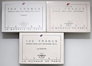 Foreign coins - FRANCE Lot of 3 packs : 100 francs 19...