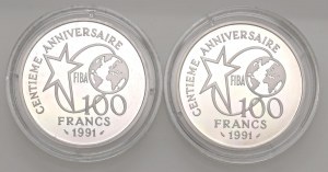 Foreign coins - FRANCE Lot of 2 packs: 100 francs 199...