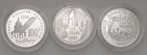 Foreign coins - FRANCE Lot of 3 packs: 100 francs 19...