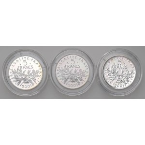 Foreign coins - FRANCIA Lotto di 3 confezioni: 5 franchi 2001...