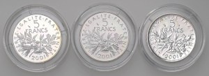 Foreign coins - FRANCE Lot of 3 packs: 5 francs 2001...