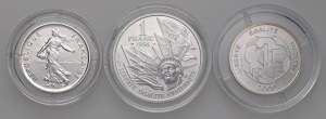 Foreign coins - FRANCE Lot of 3 packs: 5 francs 2001...