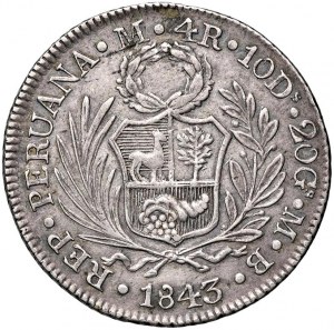 Foreign coins - PERU 4 Reales 1843 Lima M B - KM 151.3 AG (g ...