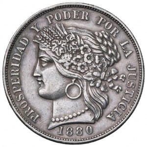 Foreign coins - PERU 5 Pesetas 1880 - KM 201.2 AG (g 24.89) G...